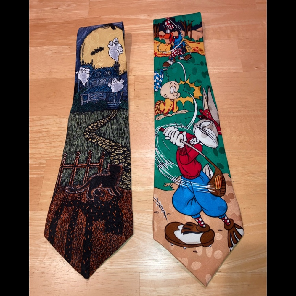 Silk ties golfing Bugs Bunny and Halloween themes